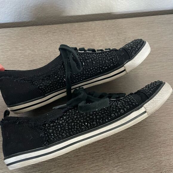 Black Crystal Studded Sneakers Shoes 9.5 - Picture 3 of 8